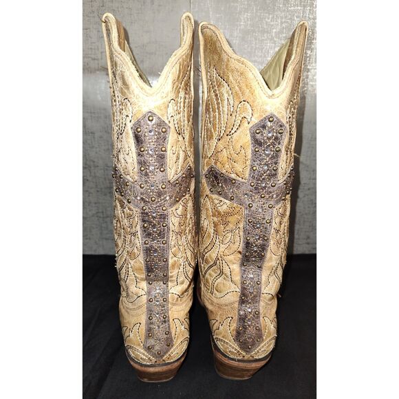 Corral Saddle Brown Embroidered Cross Western Boots Sz 9M - Picture 7 of 10